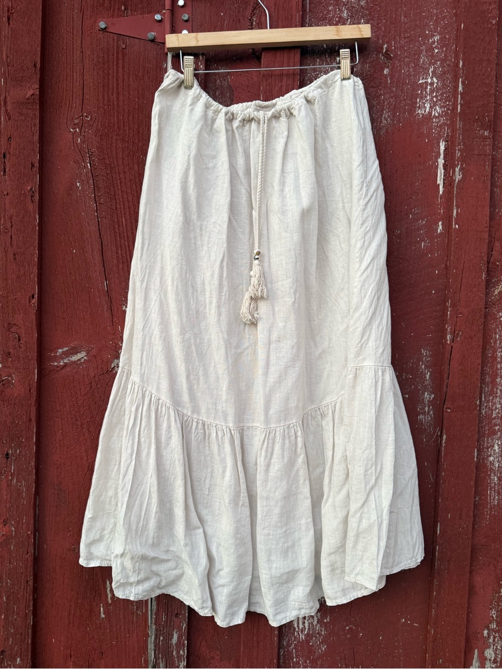 Women's Cream Tiered Maxi Skirt with Drawstring Waist